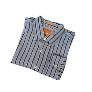 Tommy Bahama Navy Striped Long Sleeved Cotton Shirt Size XL